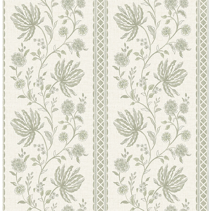 Picture of Edgemoor Sage Jacobean Stripe Wallpaper