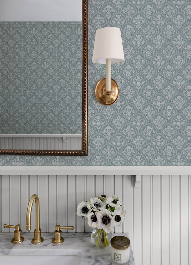 Frances Blue Fishscale Wallpaper - Brewster Wallcovering