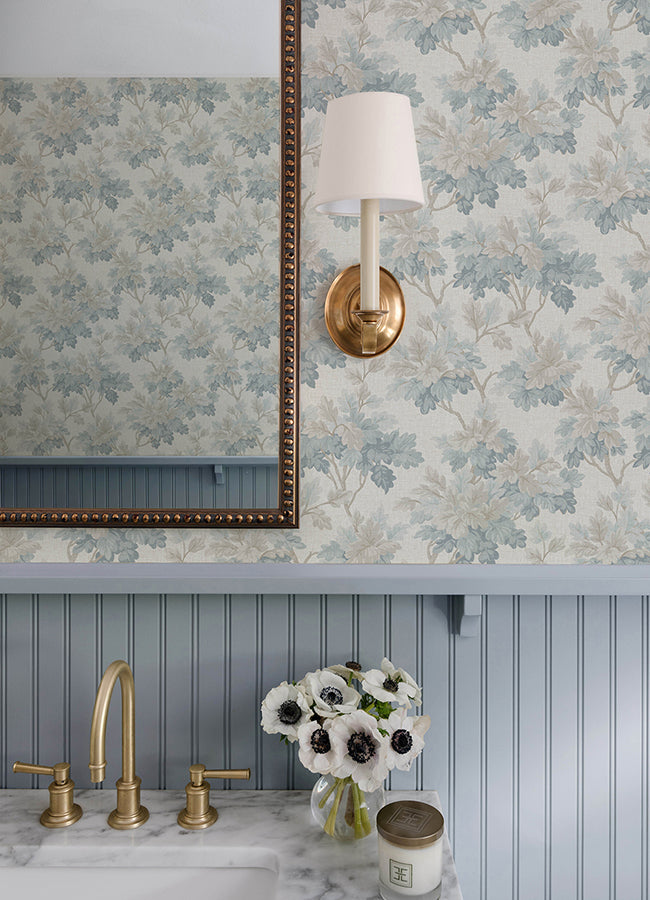 Oakcliff Blue Leaf Trail Wallpaper - Brewster Wallcovering