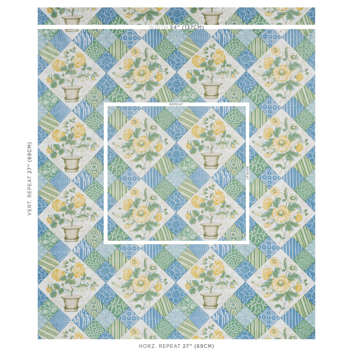 CALDWELL-PATCHWORK-CHINTZ-YELLOW-AND-CORNFLOWER-SCHUMACHER-180120