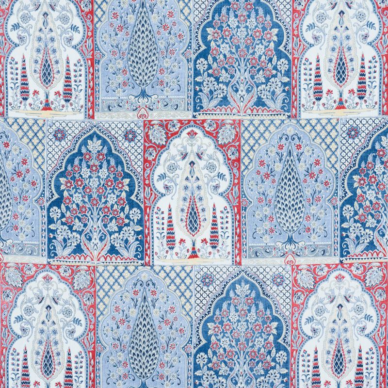 Schumacher Fabric 181311 Barra Palace Indigo & Crimson