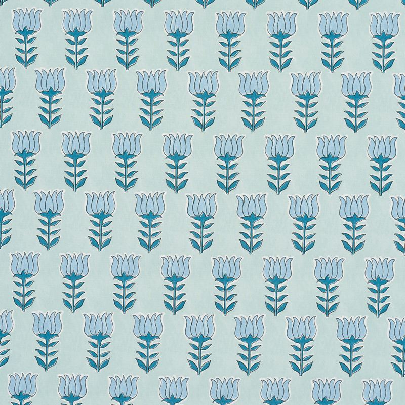 Schumacher Fabric 181391 Mia Tulip Mineral & Blue