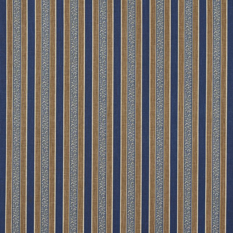 Schumacher Fabric 181710 Auguste Stripe Marine & Cognac