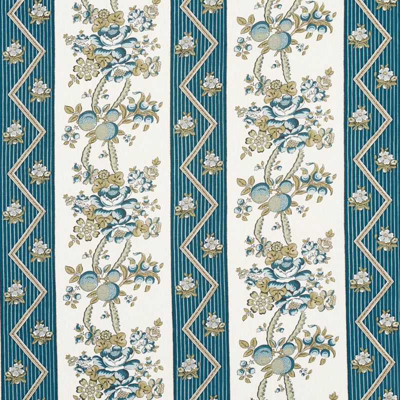 Schumacher Fabric 181741 Sylvain Floral Stripe Teal