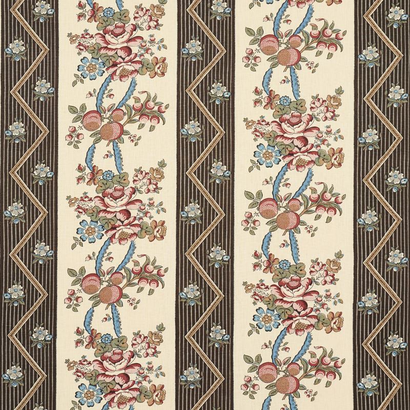 Schumacher Fabric 181742 Sylvain Floral Stripe Noir