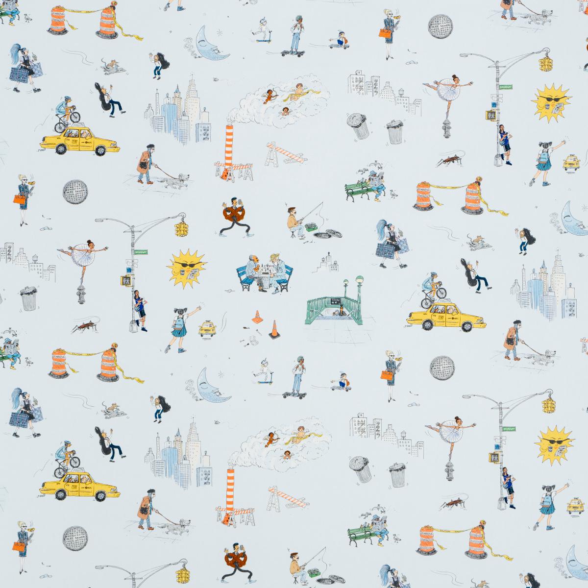 Schumacher Fabric 182330 Joana Avillez's Street Scenes Multicolor On Sky Blue - 