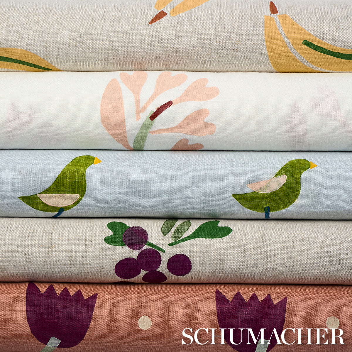 BANANA-STAND-HAND-BLOCK-PRINT-OCHRE-AND-GREEN-ON-NATURAL-SCHUMACHER-182370