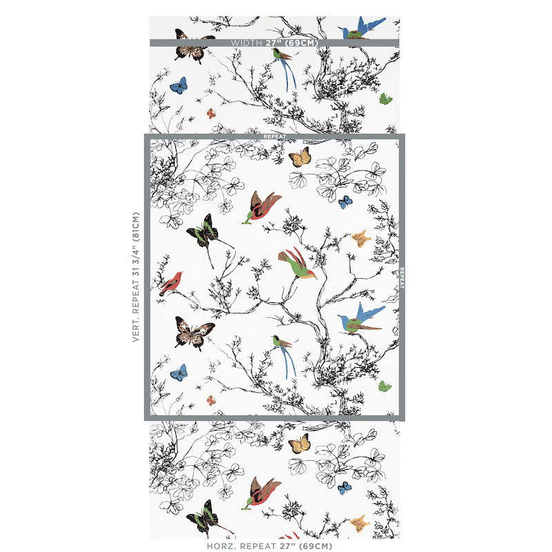 BIRDS-BUTTERFLIES-MULTI-ON-WHITE-SCHUMACHER-2704420