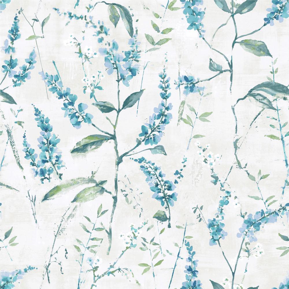 Floral Sprig Peel and Stick Wallpaper - Blue - York Wallcoverings - RMK11473WP