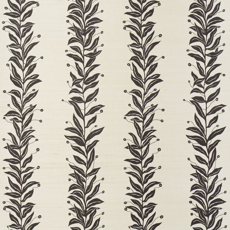 Schumacher Wallpaper 5015562 Tendril Stripe Sisal Black & Cream