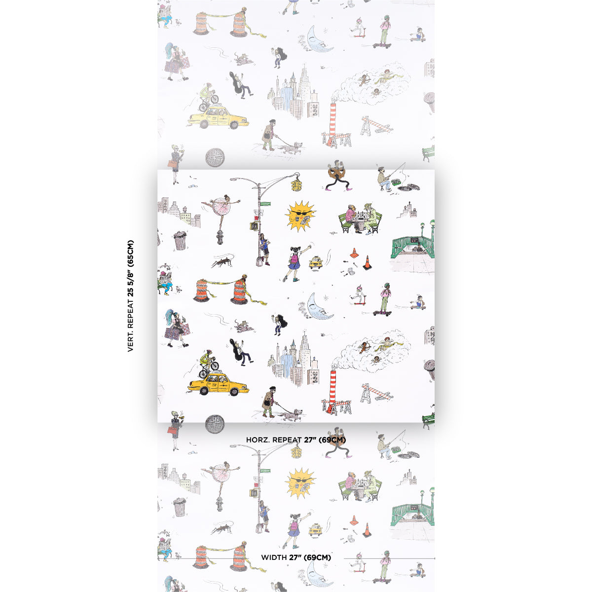 Schumacher Wallpaper 5016170 Joana Avillez's Street Scenes Multicolor On White Peel & Stick