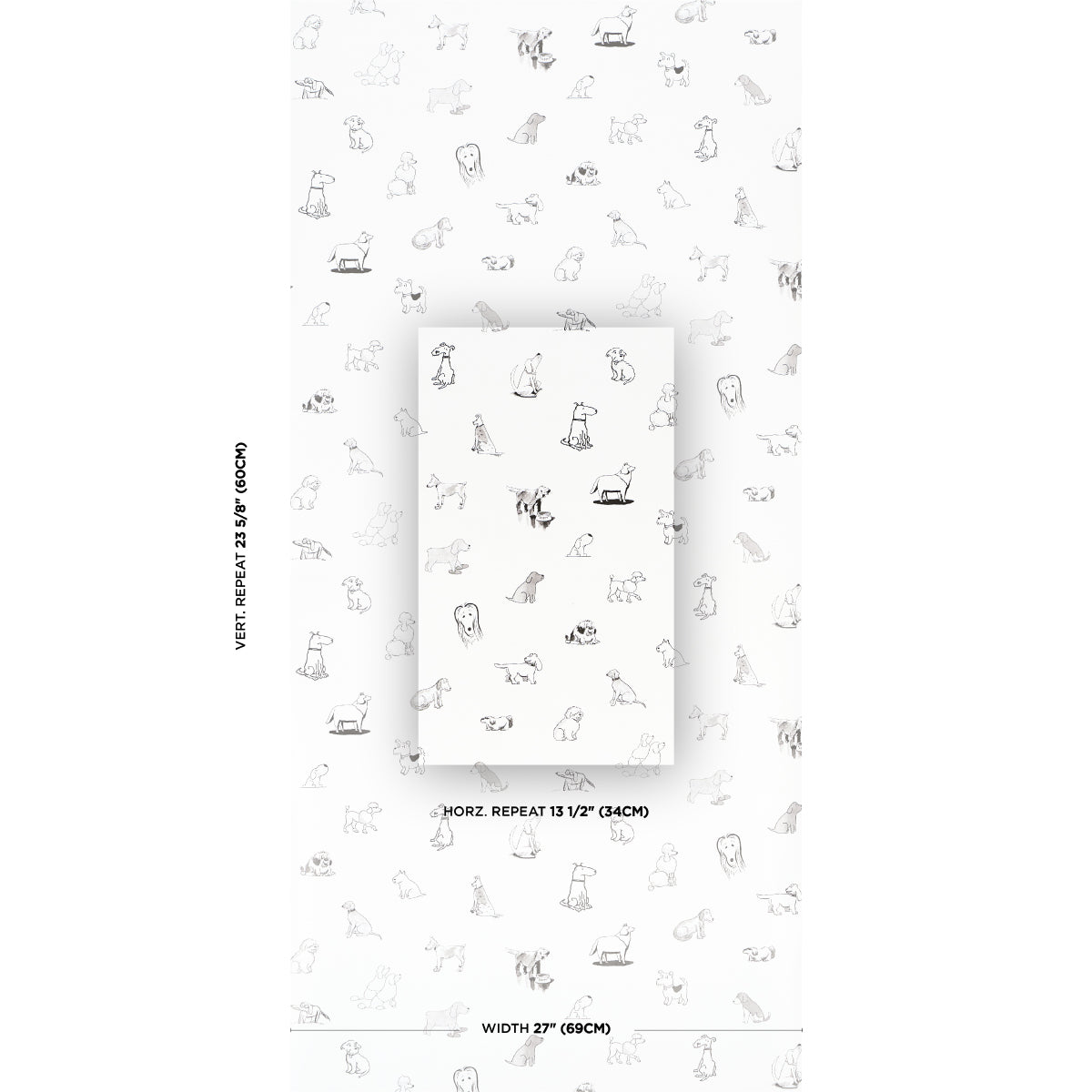 Schumacher Wallpaper 5016300 Good Dogs Everywhere in Black & White Peel & Stick