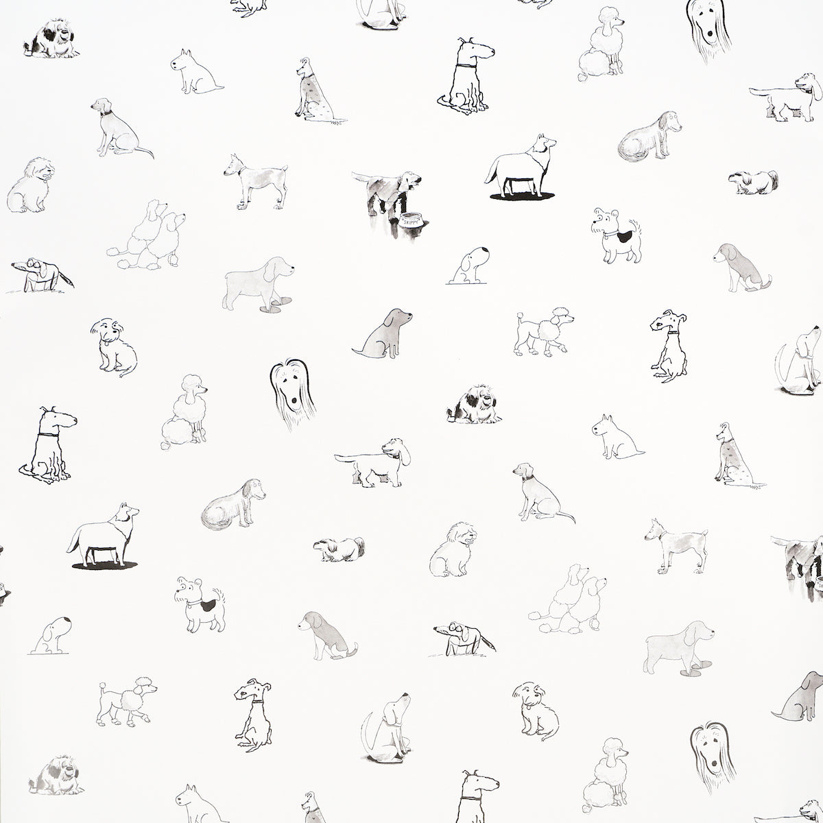 Schumacher Wallpaper 5016300 Good Dogs Everywhere in Black & White Peel & Stick
