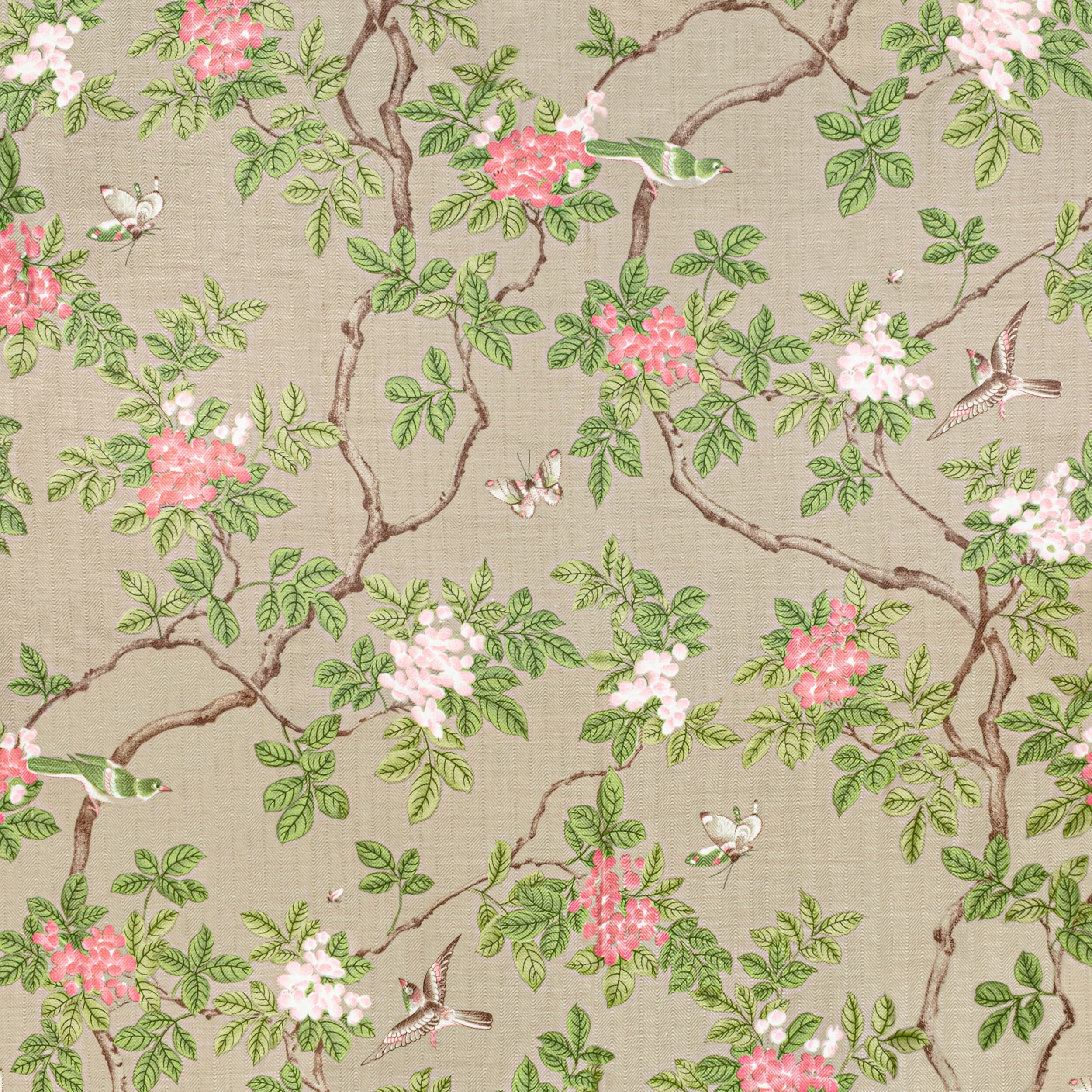 7814-11 Birds And Butterfly Herringbone Sandune by Stout Fabric