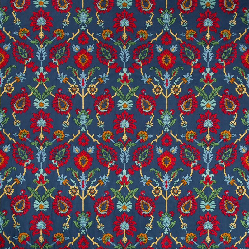 Brunschwig & Fils Fabric 8018116.519 Solanum Emb Indigo/Red