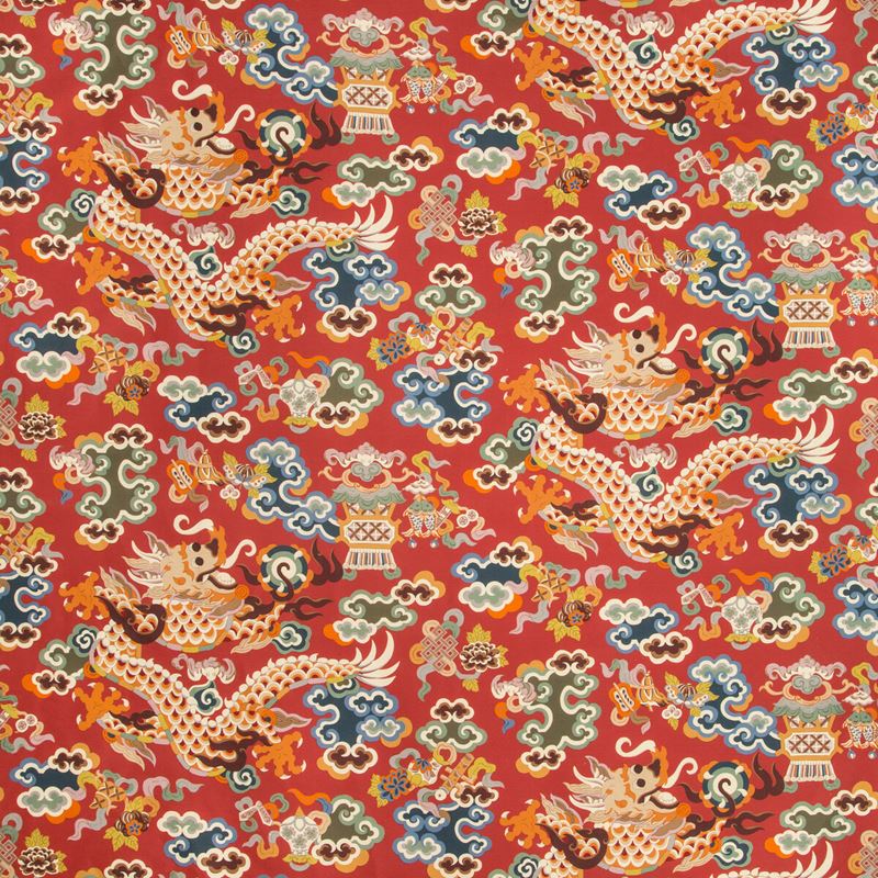 Brunschwig & Fils Fabric 8019140.195 Ming Dragon Print Claret