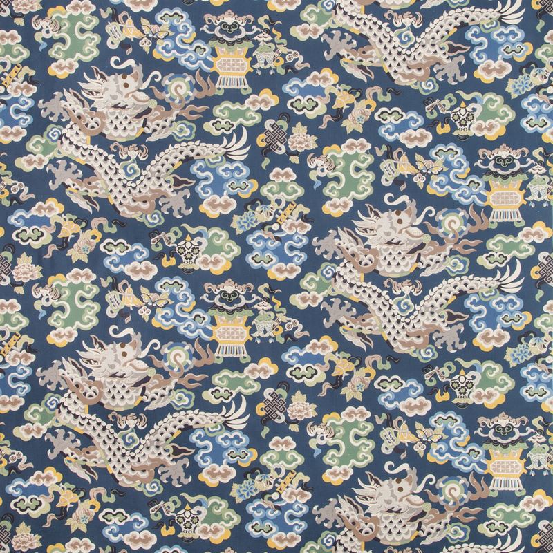 Brunschwig & Fils Fabric 8019140.5 Ming Dragon Print Lapis