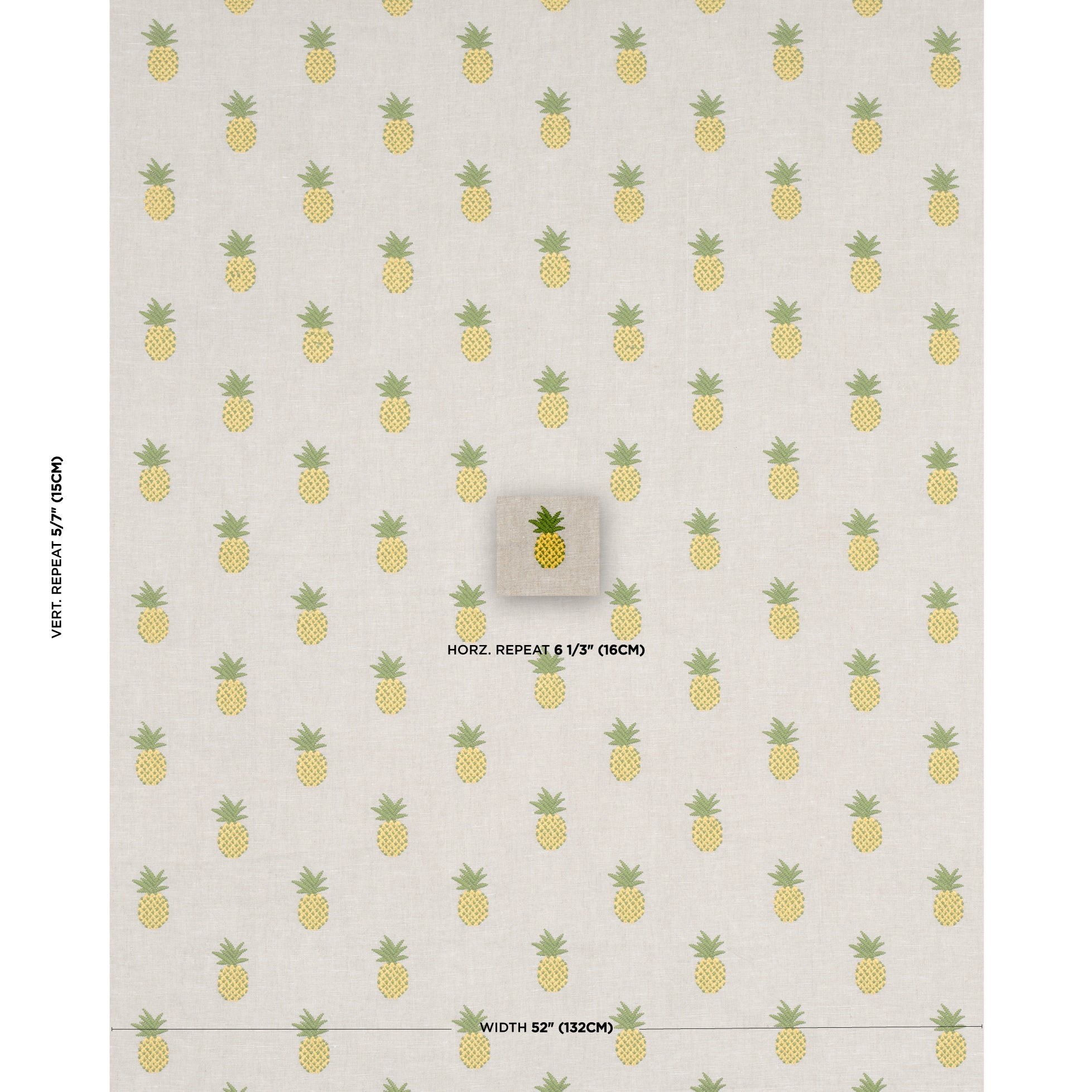 PINEAPPLE-EMBROIDERY-GREEN-ON-NATURAL-SCHUMACHER-81531