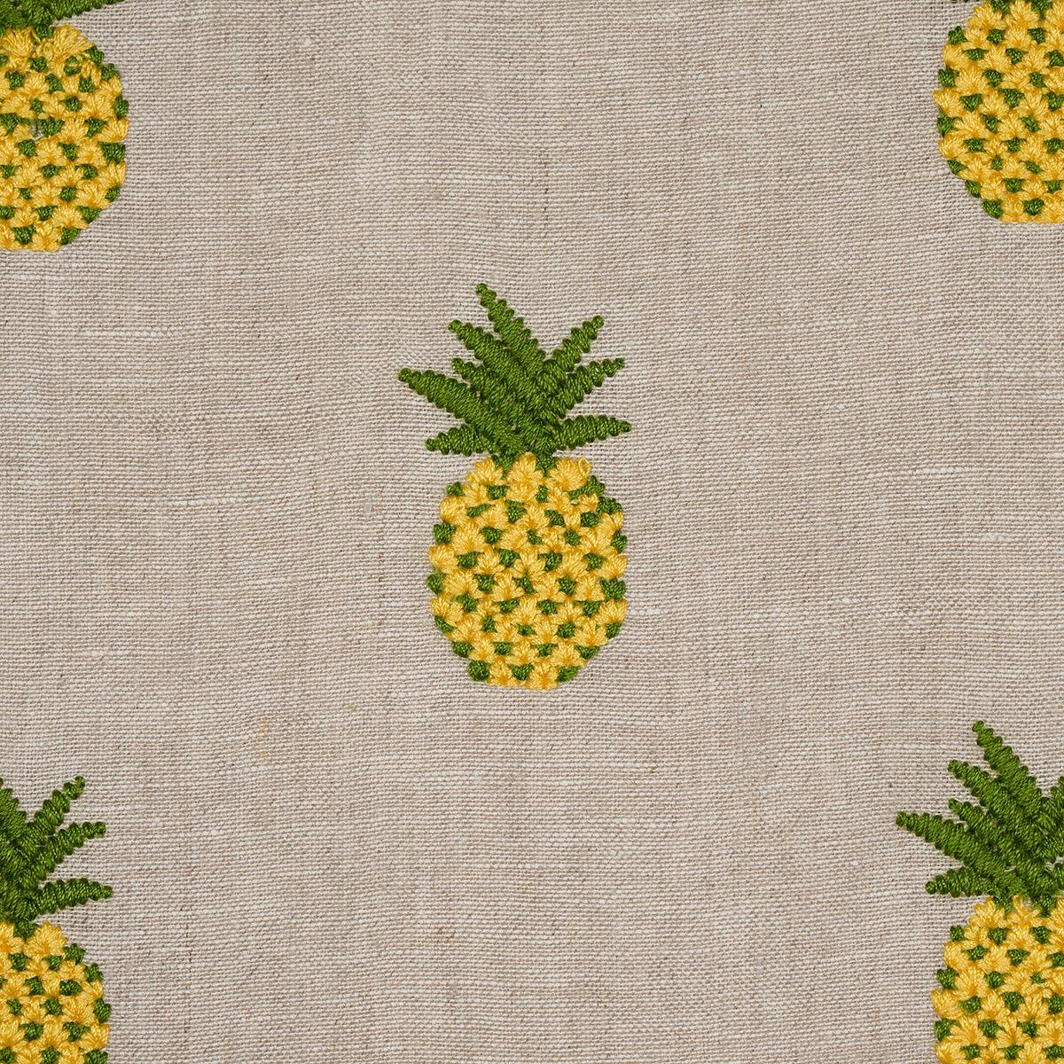 PINEAPPLE-EMBROIDERY-GREEN-ON-NATURAL-SCHUMACHER-81531