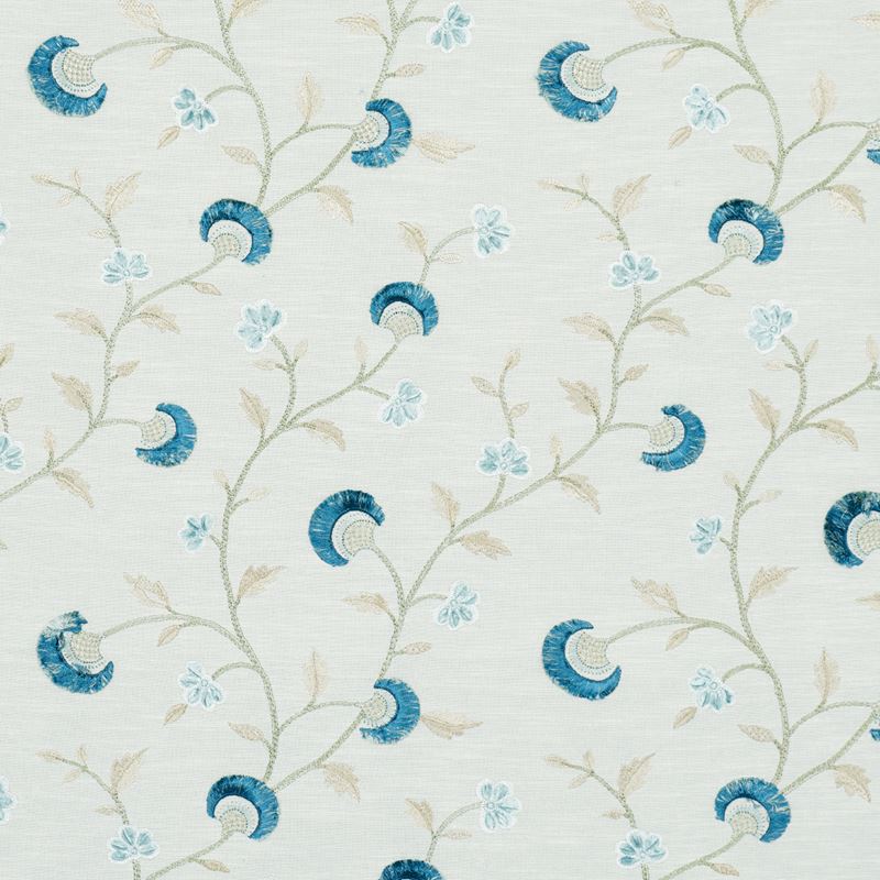 Schumacher Fabric 83661 Iyla Embroidery Mineral & Teal