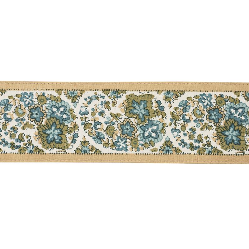 Schumacher Fabric 84440 Ines Paisley Trim Mineral & Teal