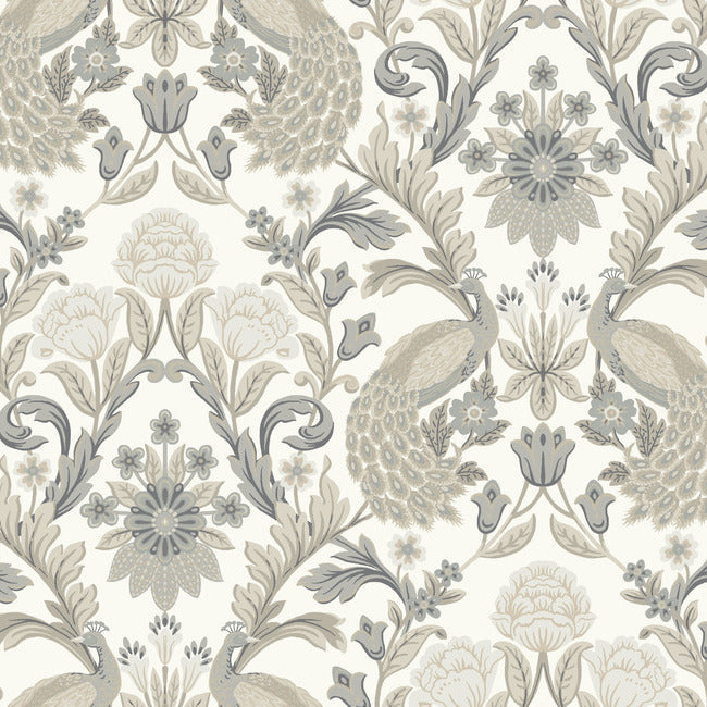 Plume Dynasty Wallpaper - White/Neutral - York Wallcoverings - AC9102