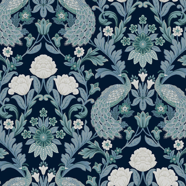 Plume Dynasty Wallpaper - Navy - York Wallcoverings - AC9103