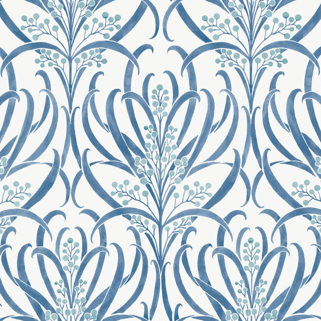 Calluna Wallpaper - White/Blue - York Wallcoverings - AC9143