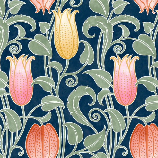 Canterbury Bells Wallpaper - Navy - York Wallcoverings - AC9203