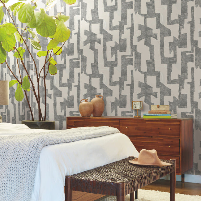 nikki-chu-modern-tribal-wallpaper-linen-charcoal-york-wallcoverings-ag2101