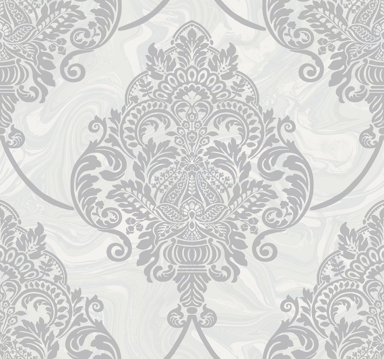 Seabrook Designs AW70806 Casa Blanca 2 Puff Damask  Wallpaper Silver Glitter and Off-White