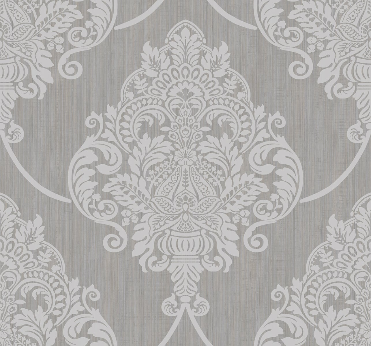 Seabrook Designs AW70808 Casa Blanca 2 Puff Damask  Wallpaper Metallic Silver Glitter and Tan