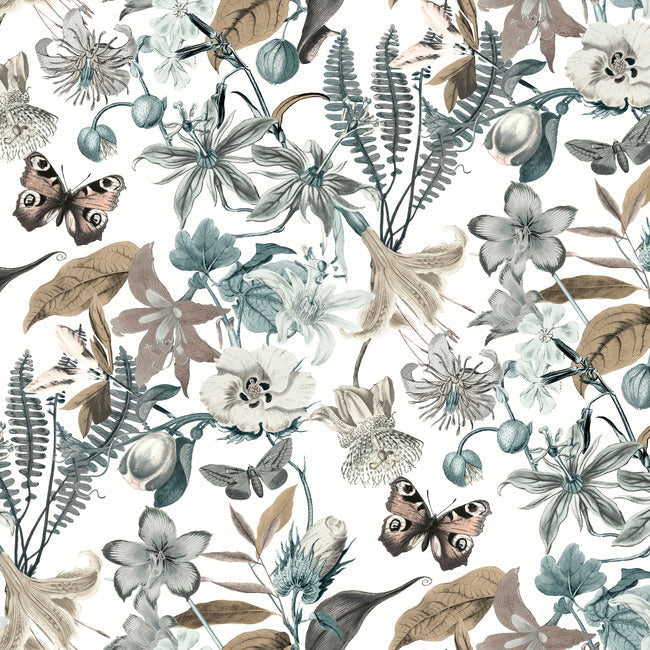 Butterfly House Wallpaper - White/Neutrals/Blu - York Wallcoverings - BL1722