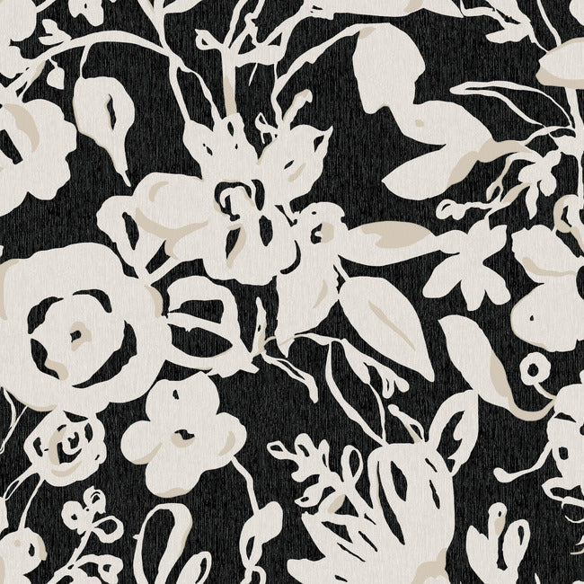 Brushstroke Floral Wallpaper - Black - York Wallcoverings - BL1733