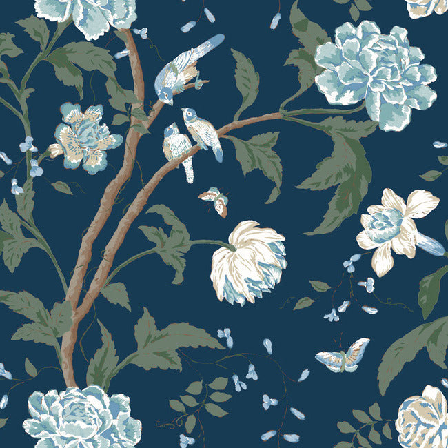 Teahouse Floral Wallpaper - Navy - York Wallcoverings - BL1782