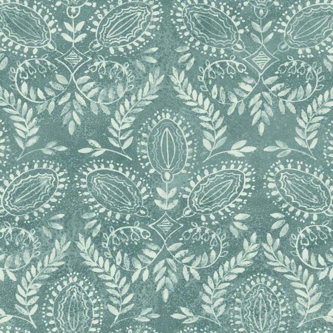 Laurel Damask Wallpaper - Teal - York Wallcoverings - BO6735