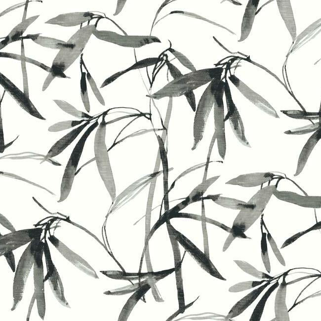 Bamboo Ink Wallpaper - Black/White - York Wallcoverings - BW3843