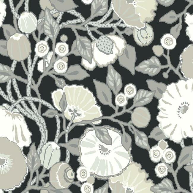 Vincent Poppies Wallpaper - Black/Neutral - York Wallcoverings - BW3981