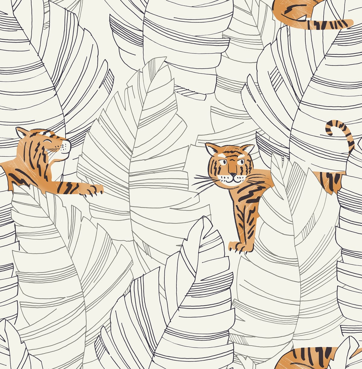 Seabrook Designs DA61200 Day Dreamers Hiding Tigers  Wallpaper Black and Orange