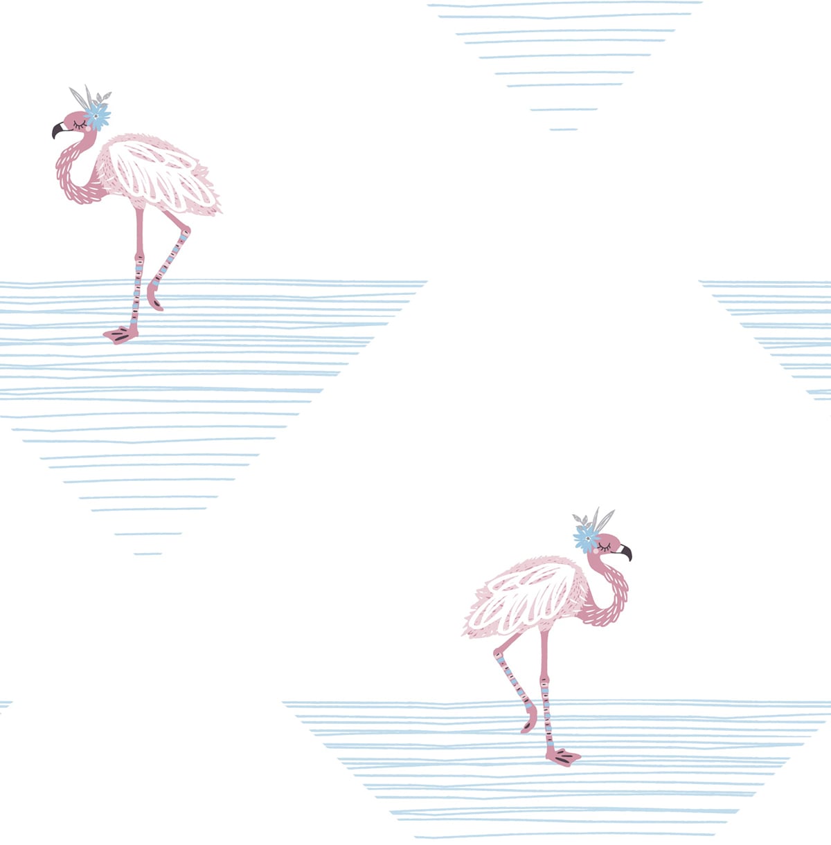Seabrook Designs DA61702 Day Dreamers Dancing Flamingo  Wallpaper Fuchsia and Sky Blue