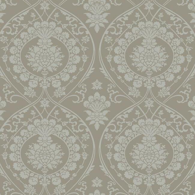 Imperial Damask Wallpaper - Mink/Silver - York Wallcoverings - DM4902