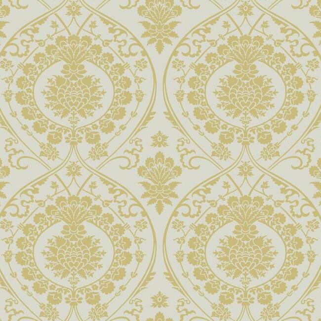 Imperial Damask Wallpaper - Linen/Gold - York Wallcoverings - DM4903