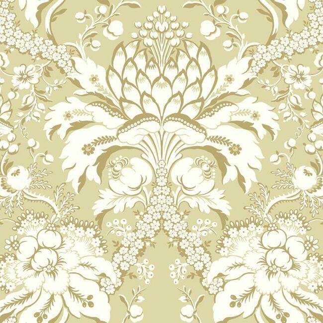 French Artichoke Damask Wallpaper - Yellow - York Wallcoverings - DM4953