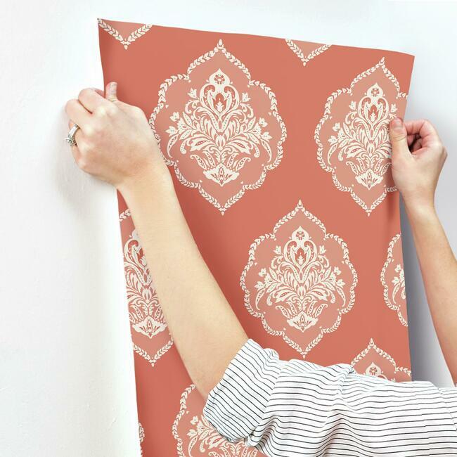 signet-medallion-damask-wallpaper-coral-york-wallcoverings-dm4981