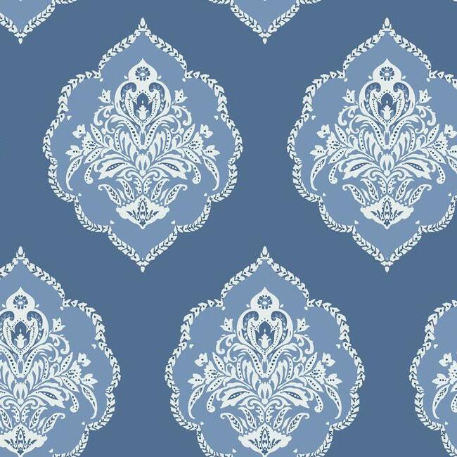 Signet Medallion Damask Wallpaper - Cobalt - York Wallcoverings - DM4986