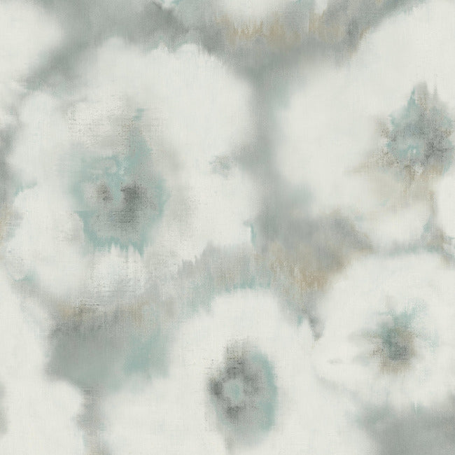 Blended Floral Wallpaper - Aqua - York Wallcoverings - EV3961