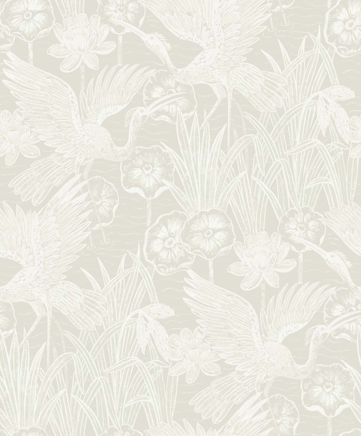Seabrook Designs EW11010 White Heron Marsh Cranes  Wallpaper Daylight
