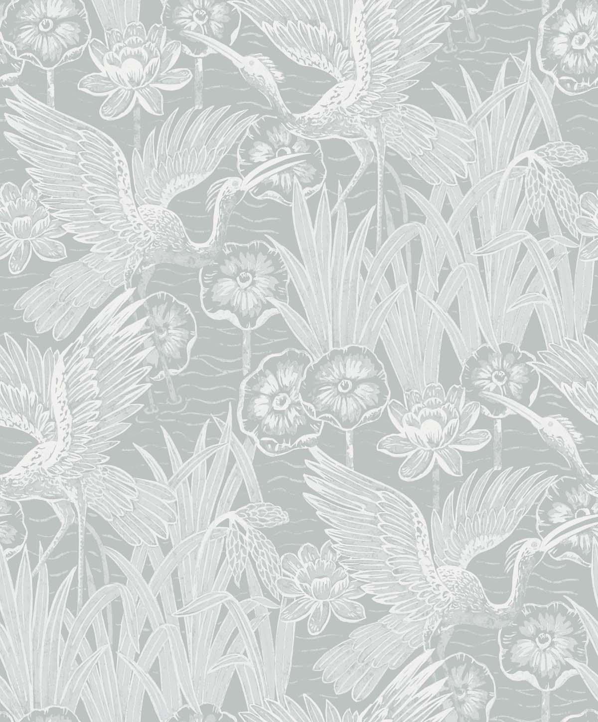 Seabrook Designs EW11018 White Heron Marsh Cranes  Wallpaper Mist