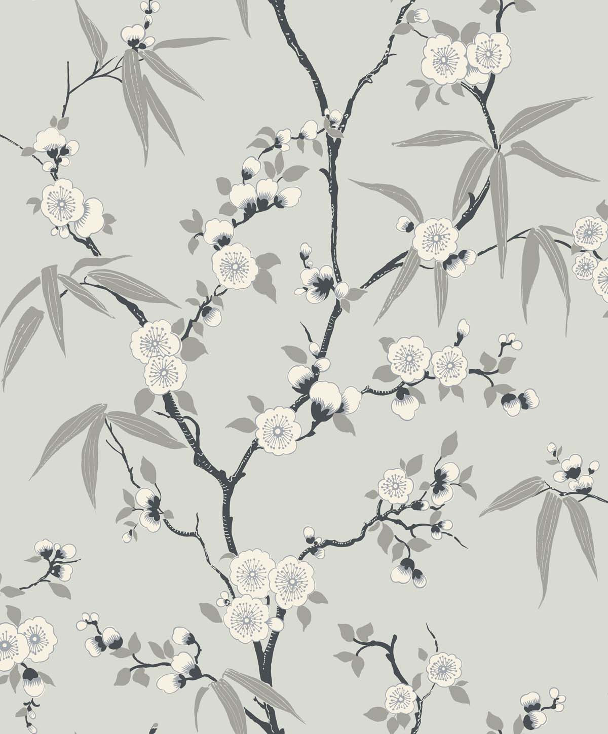 Seabrook Designs EW11100 White Heron Floral Blossom Trail  Wallpaper Stormy