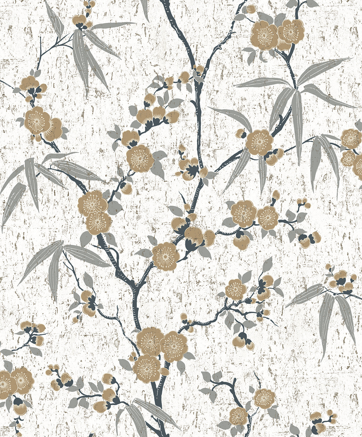 Seabrook Designs EW11905 White Heron Blossom Cork  Wallpaper Gold Chip